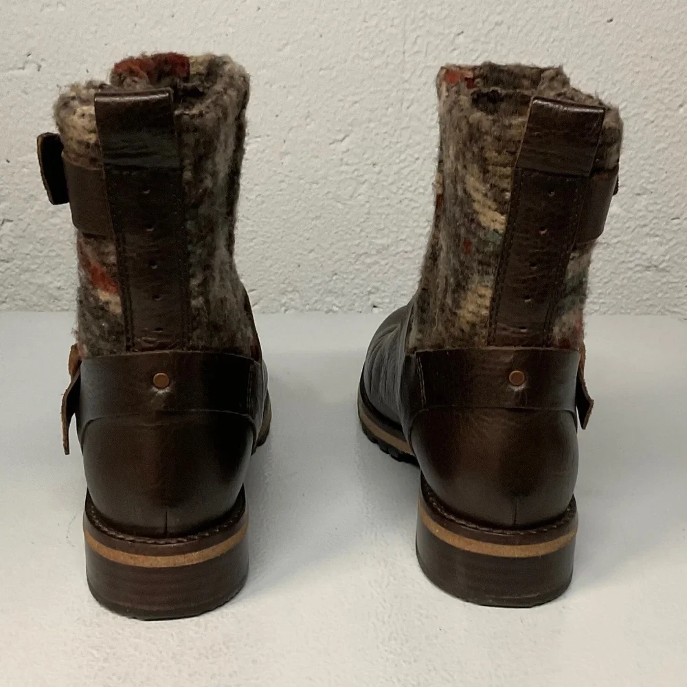 WOOLRICH Baltimore Harness BROWN LEATHER ANKLE BOOTS WOMEN'S SIZE US 8